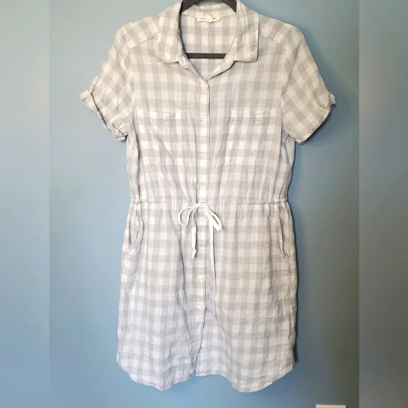 beach lunch lounge plaid dress Navy Plaid Button Down Smocked Cotton Midi Dress main image 1